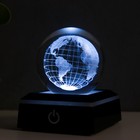 Сувенир стекло подсветка "Глобус" d=6 см подставка LED от 3AAA, провод USB 9х7х7 см - фото 9503510