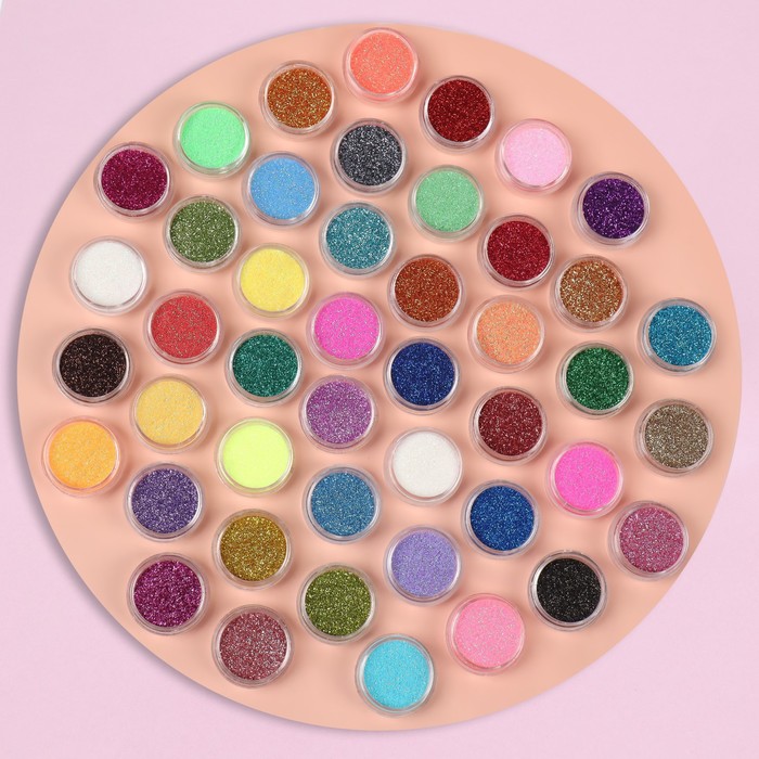 Блёстки для декора ногтей, мелкие, 45 баночек, в ПВХ - коробке, разноцветные - Фото 1