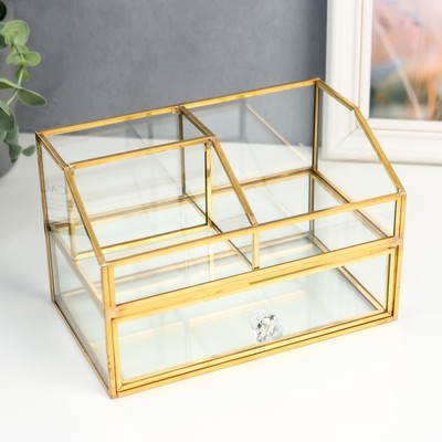 Шкатулка для украшений с ящиком «Золотые грани», органайзер для мелочей, стекло, 12×11.4×18.8 см