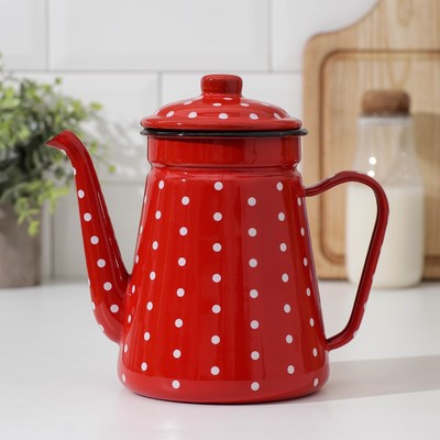 Кофейник «Горошек», 1,5 л, 21,5×13×21,5 см, цвет красный