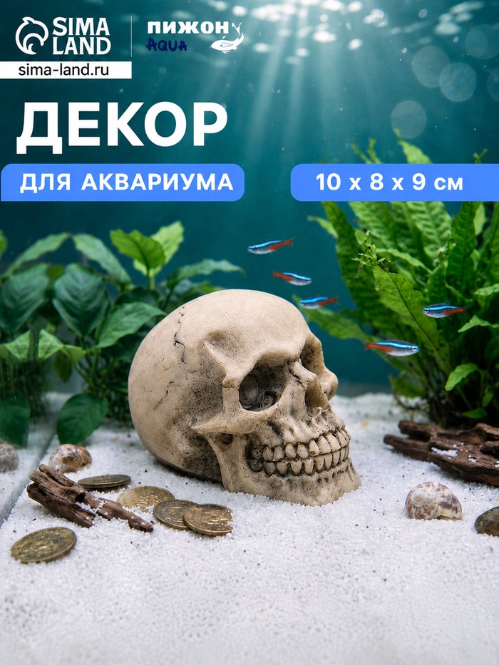 Декор для аквариума «Череп», 10×8×9 см - Фото 1