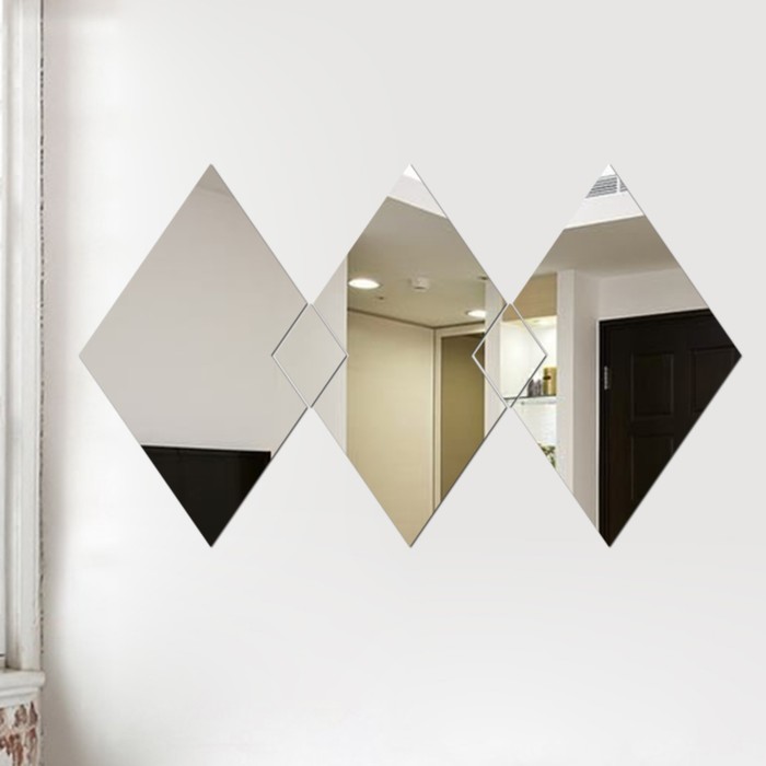 Наклейки интерьерные "Ромбы", зеркальные, декор настенный, панно 60 х 35 см, 5 эл - Фото 1