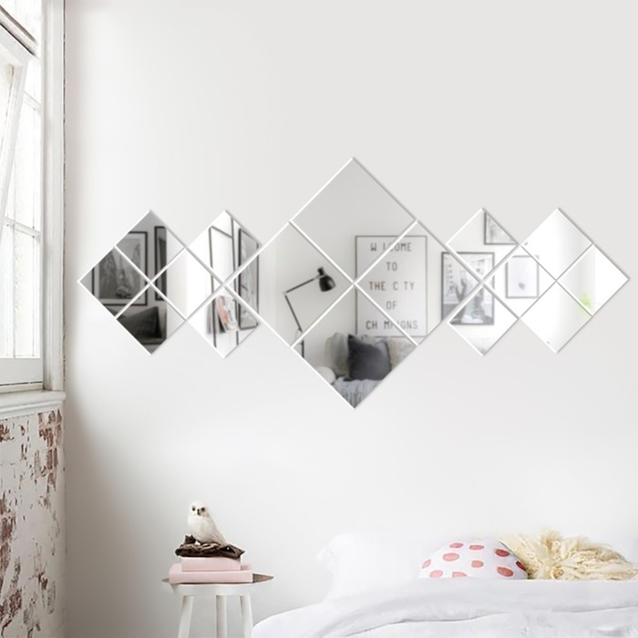 Наклейки интерьерные "Ромбы", зеркальные, декор настенный, панно 25 х 57 см, 16 эл - Фото 1