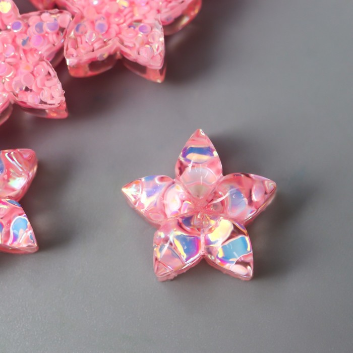 Декор для творчества пластик &quot;Цветок-пятилистник нежно-розовый&quot; кристалл 1,4х1,4 см
