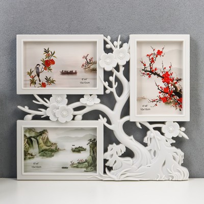 Фоторамка-коллаж на 3 фото 10×15 см «Вишнёвый сад», пластик, белый, 32×27 см