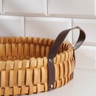 Поднос-корзинка для завтрака Доляна «Массив», с ручками из искусственной кожи, d=35 см - Фото 3