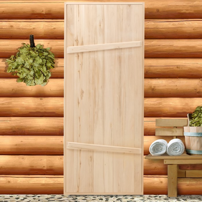 Дверной блок для бани, 190×80см, из липы, на клиньях, массив, "Добропаровъ"