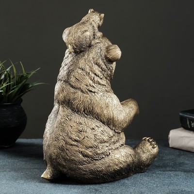 Подставка под бутылку "Медведь с енотом" 30х15х21 см, бронза с позолотой