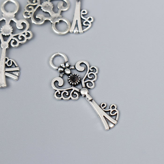 Декор для творчества металл "Ключ Узорчатый" серебро 3884M012 3,3х1,8 см - Фото 1