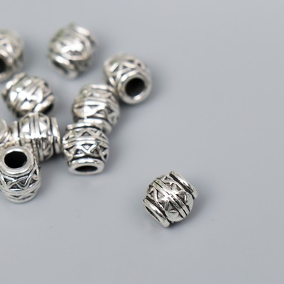 Бусина для творчества металл «Пузатая с узорами» серебро, 0.8×0.8 см