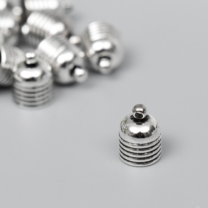 Концевик металл для творчества "Купол с полосками" серебро G115B347 1,3х1 см - Фото 1