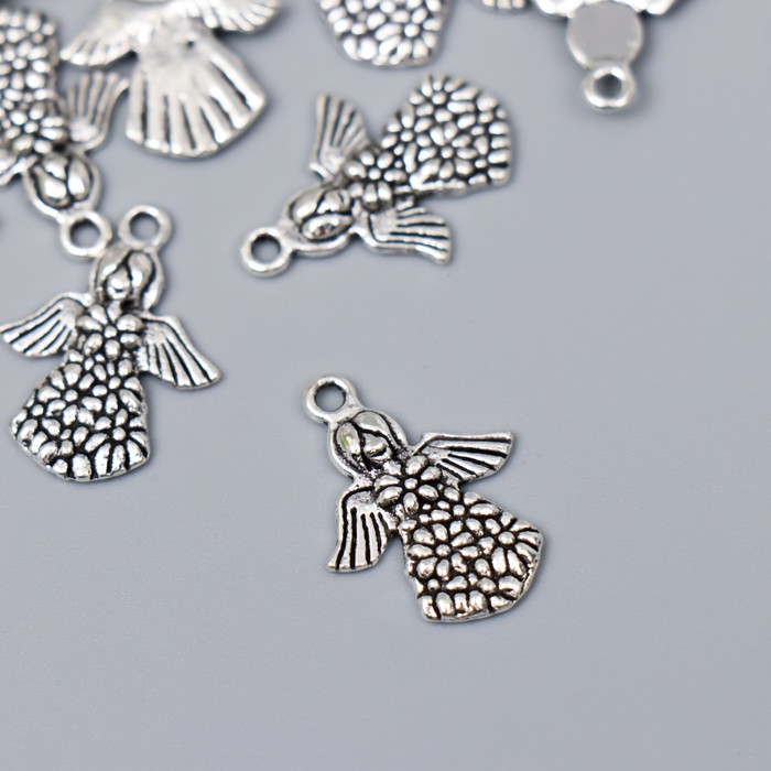 Декор для творчества металл "Ангел в платье в ромашках" серебро G123B734 2,2х1,6 см - Фото 1