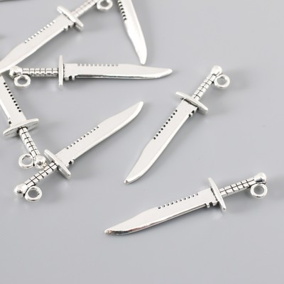 Металлический элемент, декоративная подвеска «Арт Узор. Меч короля Артура», серебро, 4.3×1 см