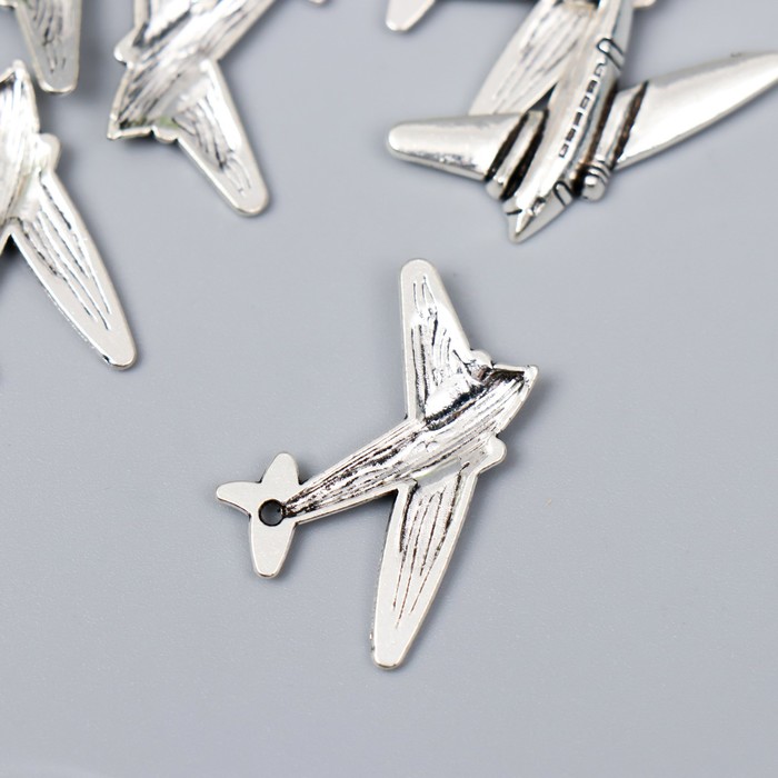 Декор для творчества металл "Пассажирский самолёт" серебро G172B516 3,1х2,5 см - фото 1897082893