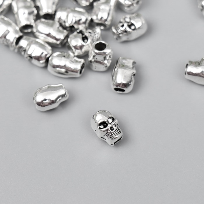 Бусина для творчества металл "Череп" серебро G097B969 0,9х0,6 см - Фото 1