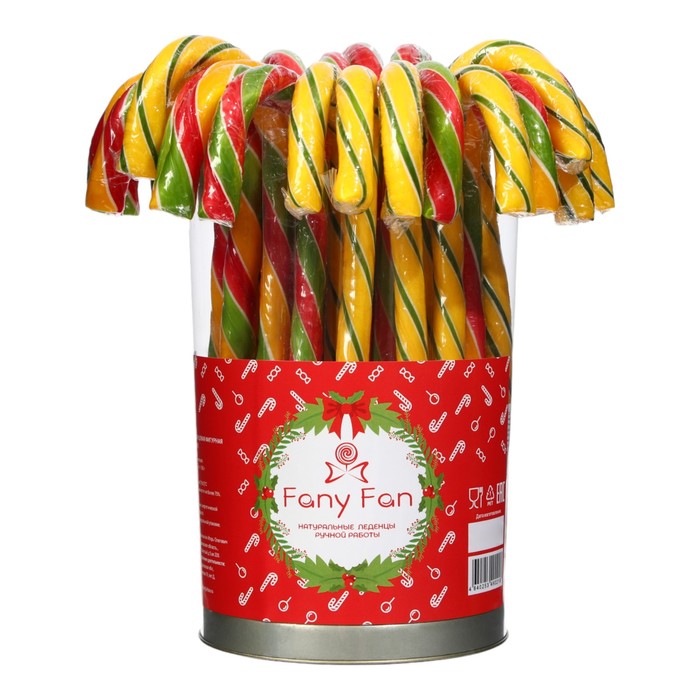 Карамель леденцовая новогодняя Fany Fan, трость, со вкусом ананаса, арбуза, банана, 26 г - Фото 1