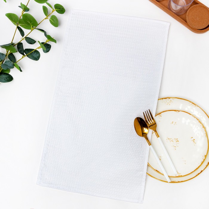 Полотенце 45×60 см, белое, вафля, 240 г/м², хлопок 100% - Фото 1