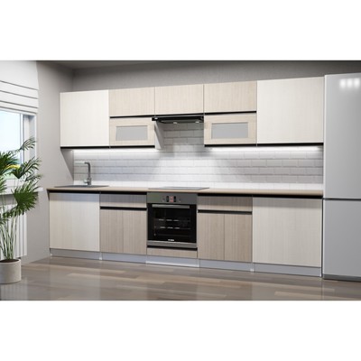 Кухонный гарнитур прямой «Кварц Экстра», 3000×600 мм, цвет белый/аламбра темная/латте/карамель