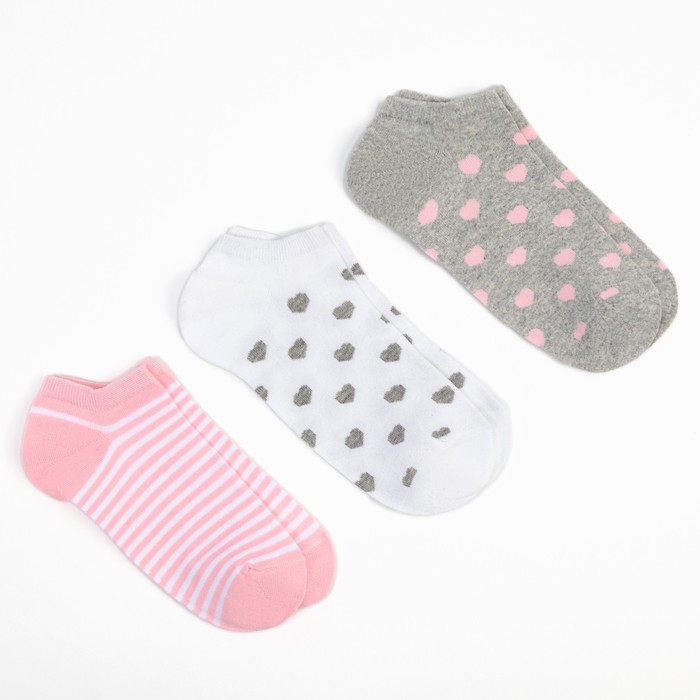 Набор носков женских (3 пары) MINAKU цвет серый/белый/розовый, р-р 38-39 (25 см) - Фото 1
