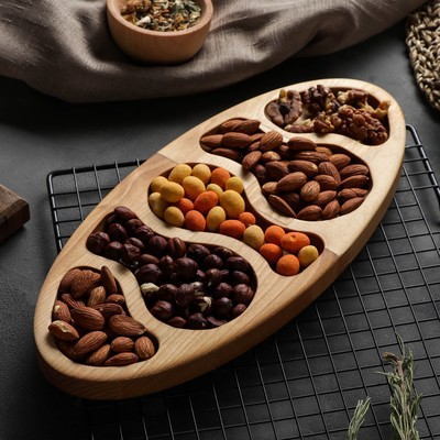 Менажница деревянная Adelica «Овал», 5 секций, 30×15×1,8 см, массив берёзы