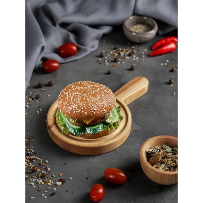 Доска для подачи Adelica «Бургерная», с ручкой, 20×13×1.8 см, дерево берёза