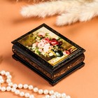 Шкатулка для украшений «Букет пионов в вазе», 7.5×10 см, лаковая миниатюра - Фото 1