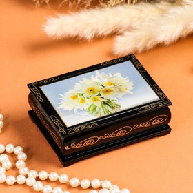 Шкатулка "Весенние цветы в вазе" , 8х10 см , лаковая миниатюра