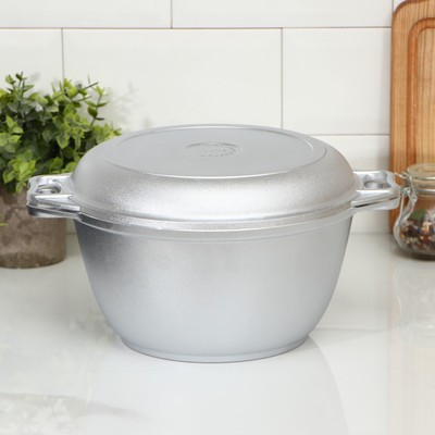 Казан KUKMARA, 3 л, крышка-сковорода, литые ручки, литой алюминий, серебристый