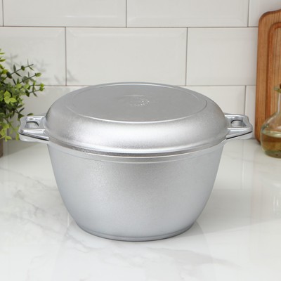 Казан KUKMARA, 4 л, крышка-сковорода, литой алюминий, серебристый