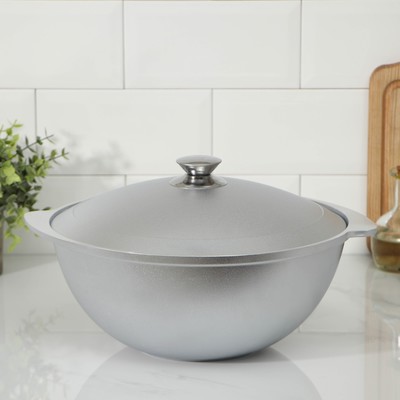 Казан для плова KUKMARA, 4.5 л, с крышкой, литой алюминий, серебристый