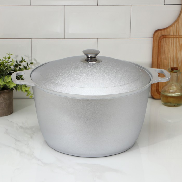 Кастрюля KUKMARA, 10 л, d=30 см, с крышкой, литой алюминий, серебристая - Фото 1