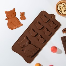 Форма силиконовая для шоколада Доляна «Котик», 25×11,5×0,5 см, 7 ячеек, цвет МИКС