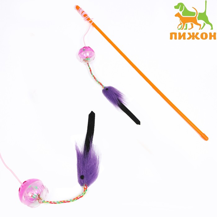 Дразнилка-удочка с шар-погремушкой и хвостиком, 49 см, микс цветов - Фото 1