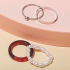 Кольцо набор 4 штуки "Джипси", эстетика, цвет красно-белый в серебре, размер 16-17 - фото 2679633