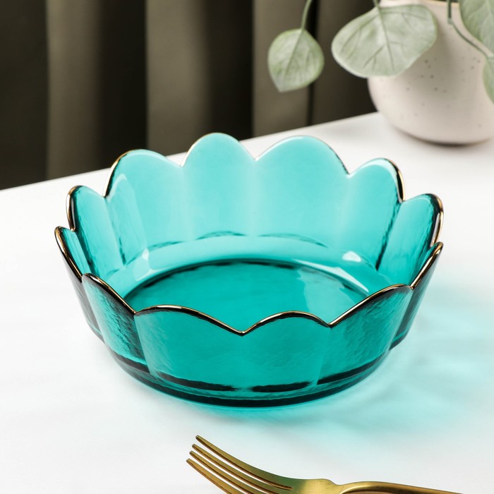 Салатник «Цветочный», 400 мл, 17×5.5 см, стекло, зелёный - Фото 1