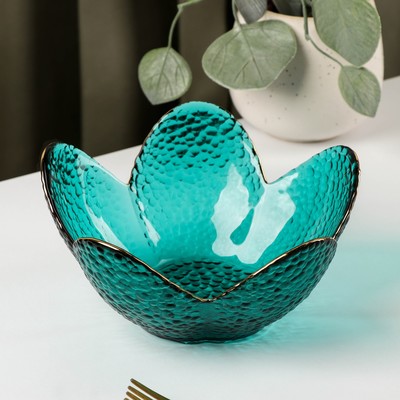 Салатник «Цветок», 280 мл, 16×7.7 см, фигурный, стекло, зелёный