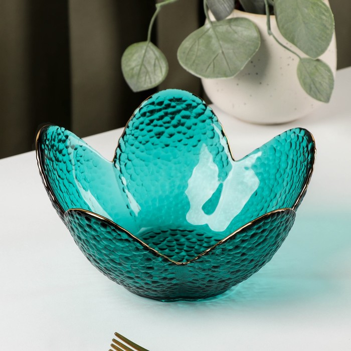 Салатник «Цветок», 280 мл, 16×7.7 см, фигурный, стекло, зелёный - Фото 1