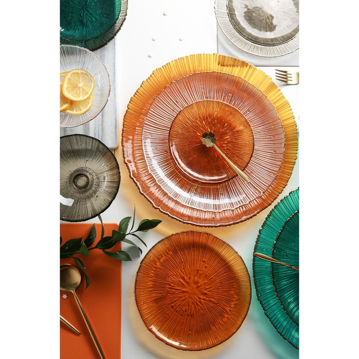 Тарелка стеклянная подстановочная «Фейерверк», d=27 см, цвет янтарный - фото 1908812607