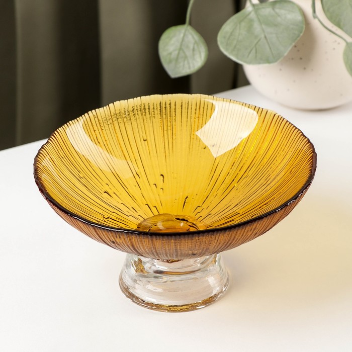 Ваза стеклянная для фруктов «Фейверк», 350 мл, 15×7,5 см, цвет янтарный - Фото 1