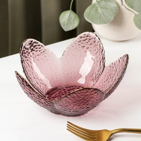 Салатник стеклянный фигурный «Цветок», 280 мл, d=16 см, цвет розовый