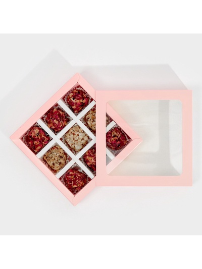Коробка для конфет, кондитерская упаковка, 9 ячеек, «Розовая» 14.5 х 14.5 х 3.5 см