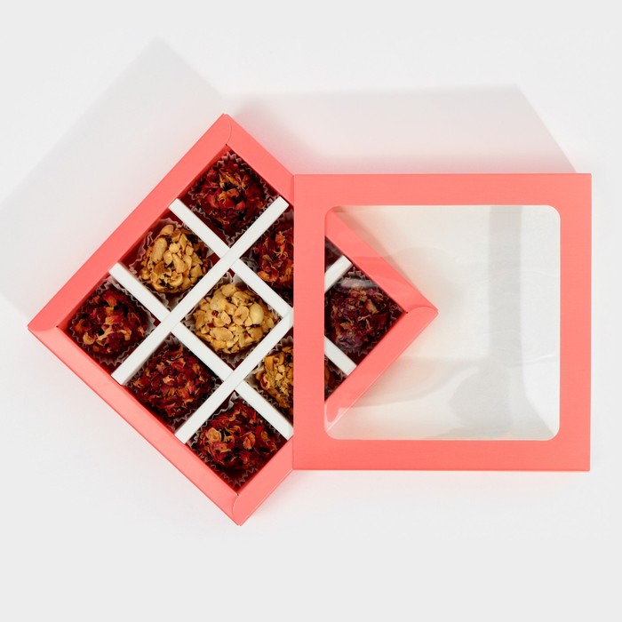 Коробка под 9 конфет с ячейками «Персиковая» 14,5 х 14,5 х 3,5 см