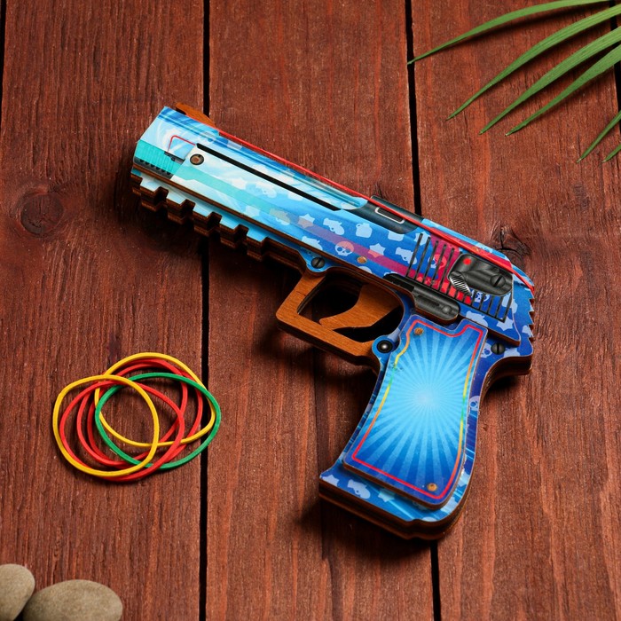 Сувенир деревянный "Пистолет-резинкострел" голубой - фото 1908812813