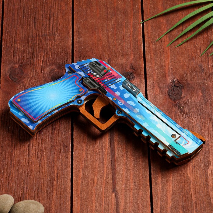 Сувенир деревянный "Пистолет-резинкострел" голубой - фото 1891188901