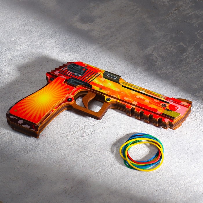 Сувенир деревянный "Пистолет-резинкострел" оранжевый - Фото 1