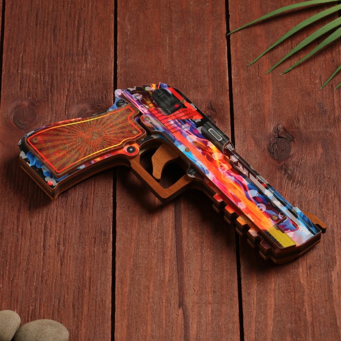 Сувенир деревянный "Пистолет-резинкострел" разноцветный - фото 1889708016