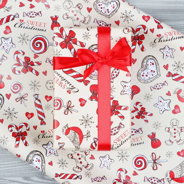 Бумага упаковочная глянцевая "Рождественская конфета", 70 х 100 см, 1 лист - Фото 1