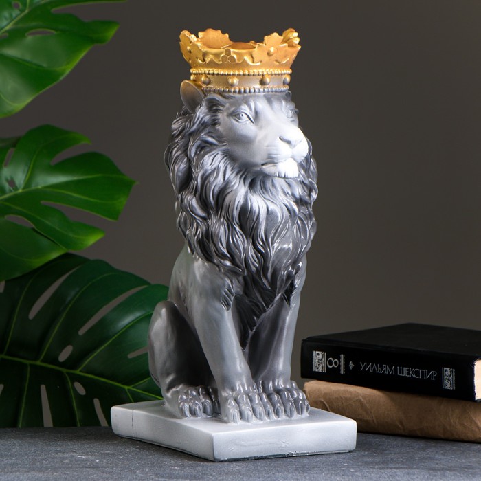 Копилка "Лев с короной" серый камень, 35см - Фото 1
