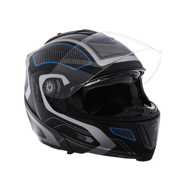 Шлем модуляр, графика, черно-синий, размер M, FF839 - фото 1908813067