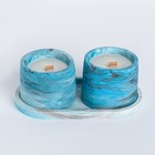 Свеча в бетоне на подставке "Лофт", соевый воск, деревянный фитиль, бело-синяя - фото 24739579